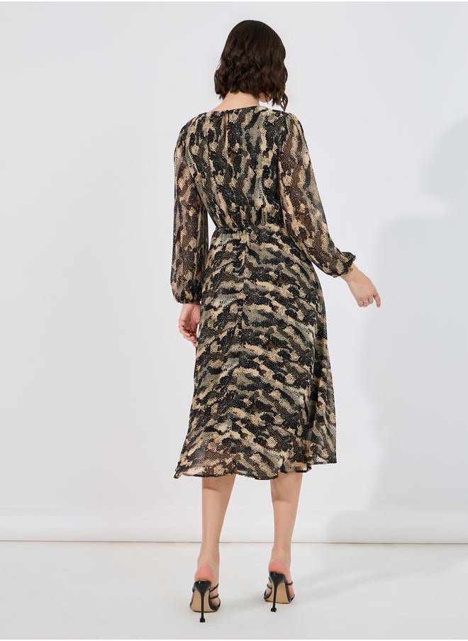 Styli - Animal Print A-Line Midi Dress - Image 1