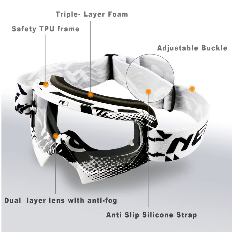 NENKI Dirt Bike Goggles - Anti Fog MX Goggles for Women & Men - UV Protection Clear Lens - Image 3