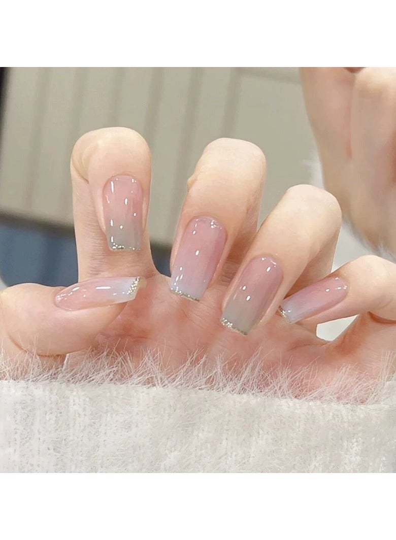 Goolsky Ice Blue Silver Gradient French Press - on Nails for Gentle Elegant Commute Style - Image 1