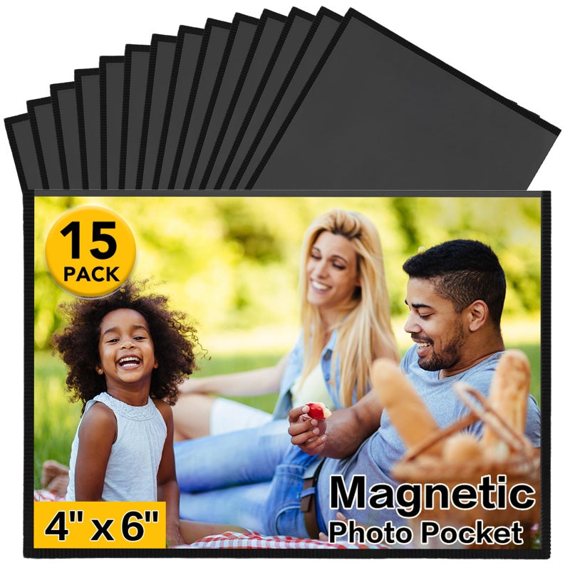 YixangDD 15 Pack Magnetic Picture Frame, 4 x 6 Inches Fridge Magnetic Photo Frames, Magnetic Photo Frames for Refrigerator, Home, School, Office (Black) - Image 1