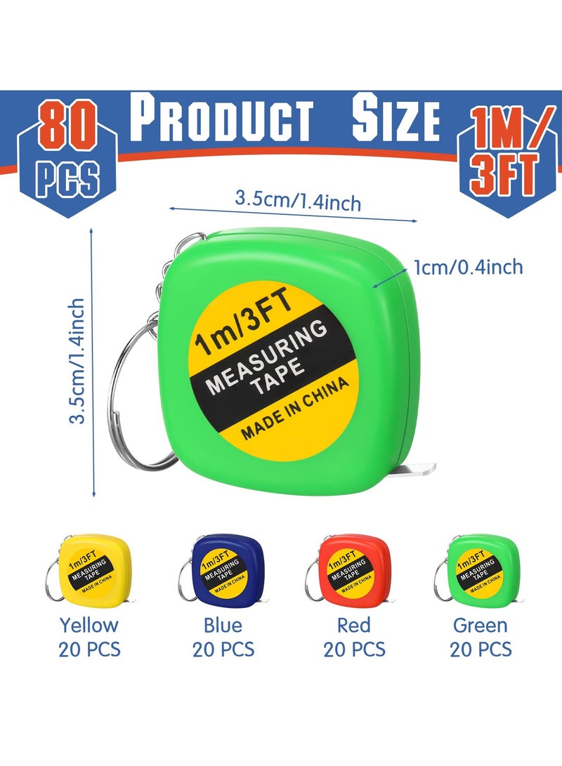 KASTWAVE Small Tape Measure Bulk, 80 Pcs 3 Ft 1M Mini Measuring Tape Retractable Tape with Lock, Pocket Portable Measurement Tape Bulk for Construction Party Favors Birthday Gift Daily, 4 Colors - Image 2