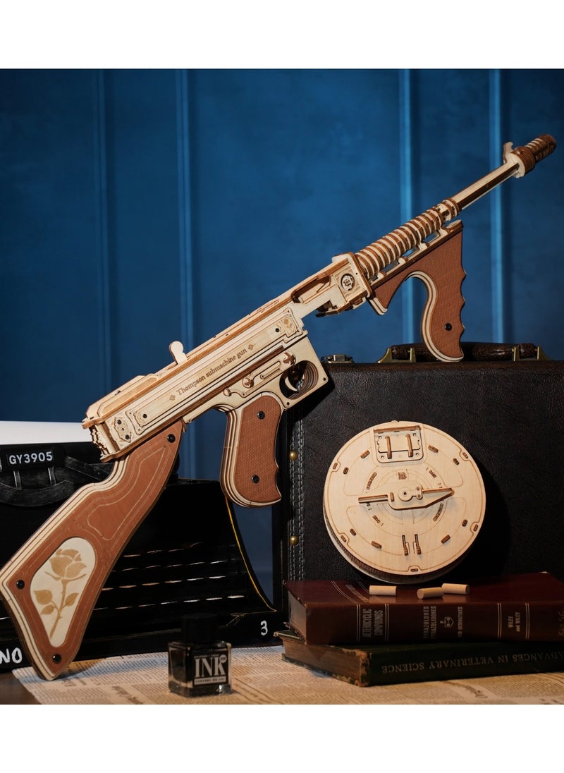 ROKR Thompson Submachine Toy 3D Wood Submachine Gun Rubber Bands Gun Toy 275 pcsen Puzzle  - Image 1