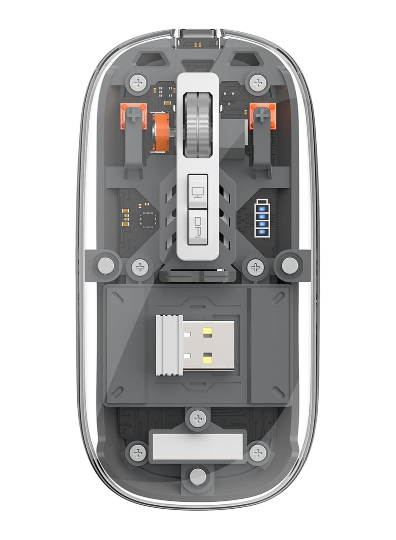 WM105 Crystal Transparent Magnatic Wireless Mouse, Dual-bluetooth +2.4G three-mode, Can connect three devices at the same time - Black - Image 1