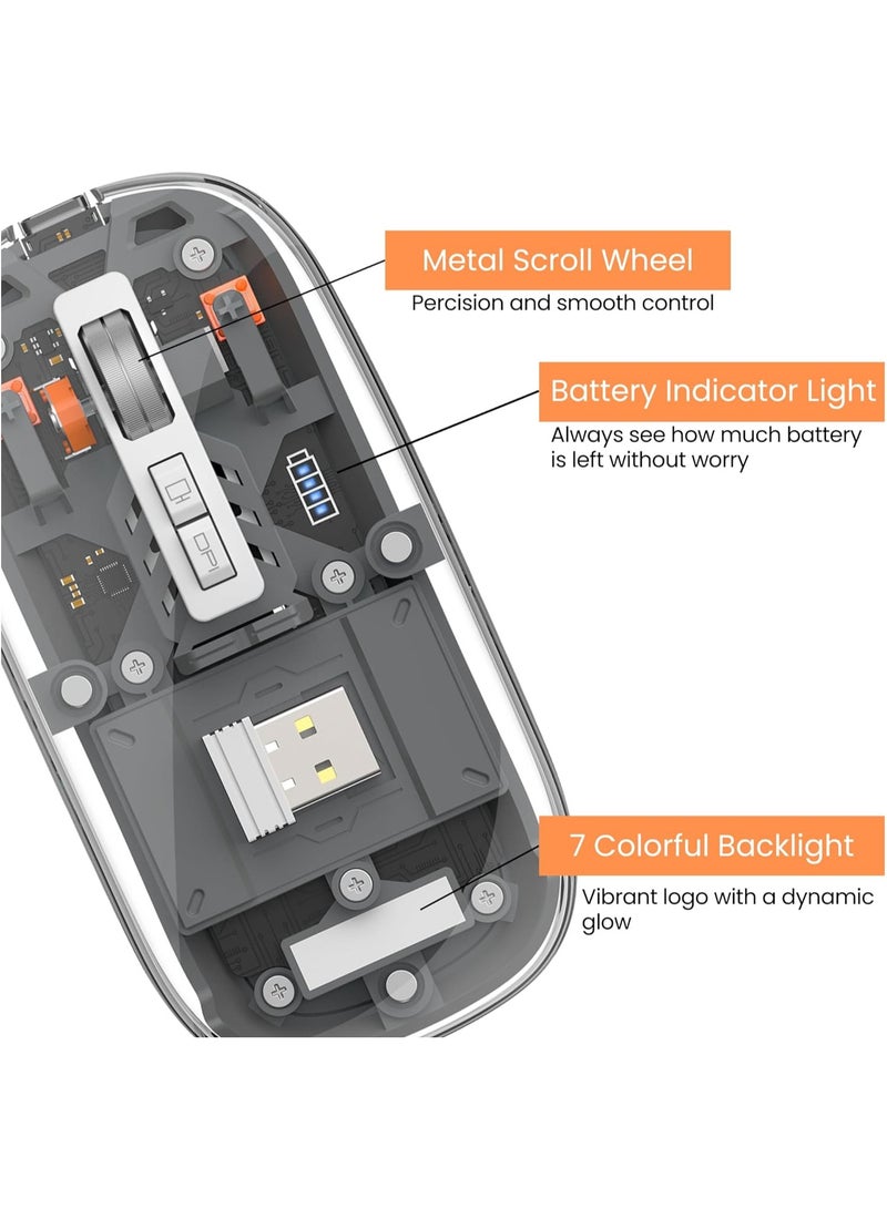 WM105 Crystal Transparent Magnatic Wireless Mouse, Dual-bluetooth +2.4G three-mode, Can connect three devices at the same time - Black - Image 4