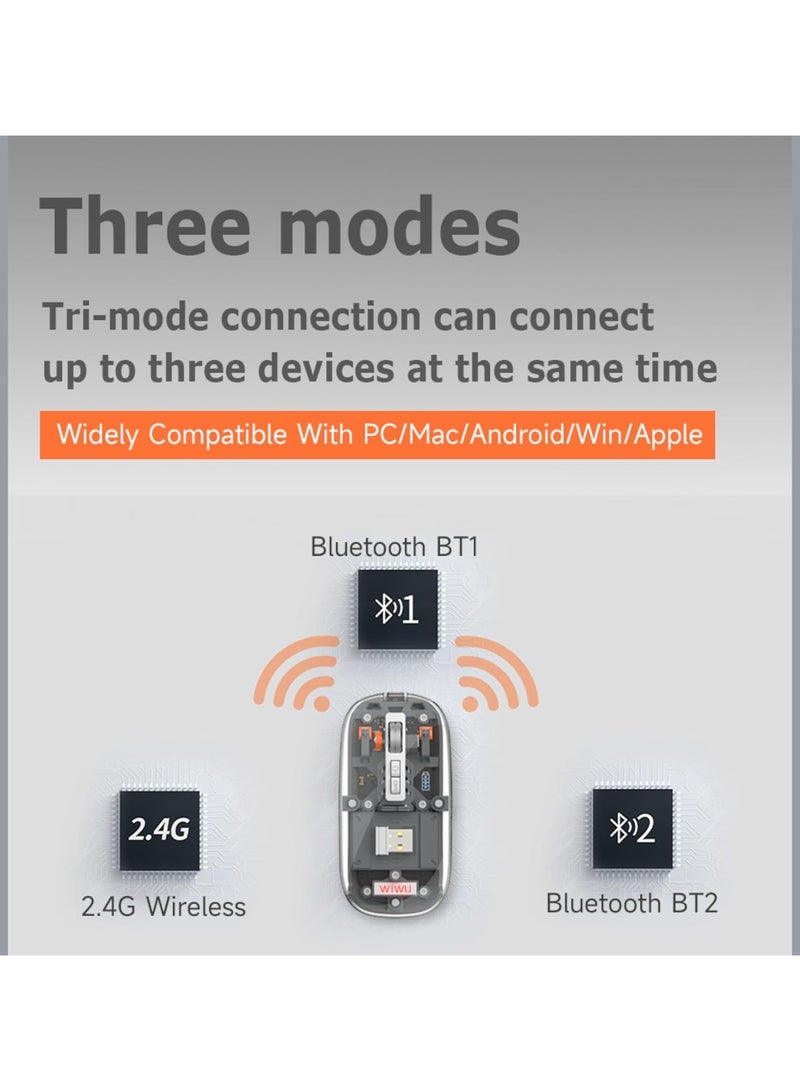 WM105 Crystal Transparent Magnatic Wireless Mouse, Dual-bluetooth +2.4G three-mode, Can connect three devices at the same time - Black - Image 5