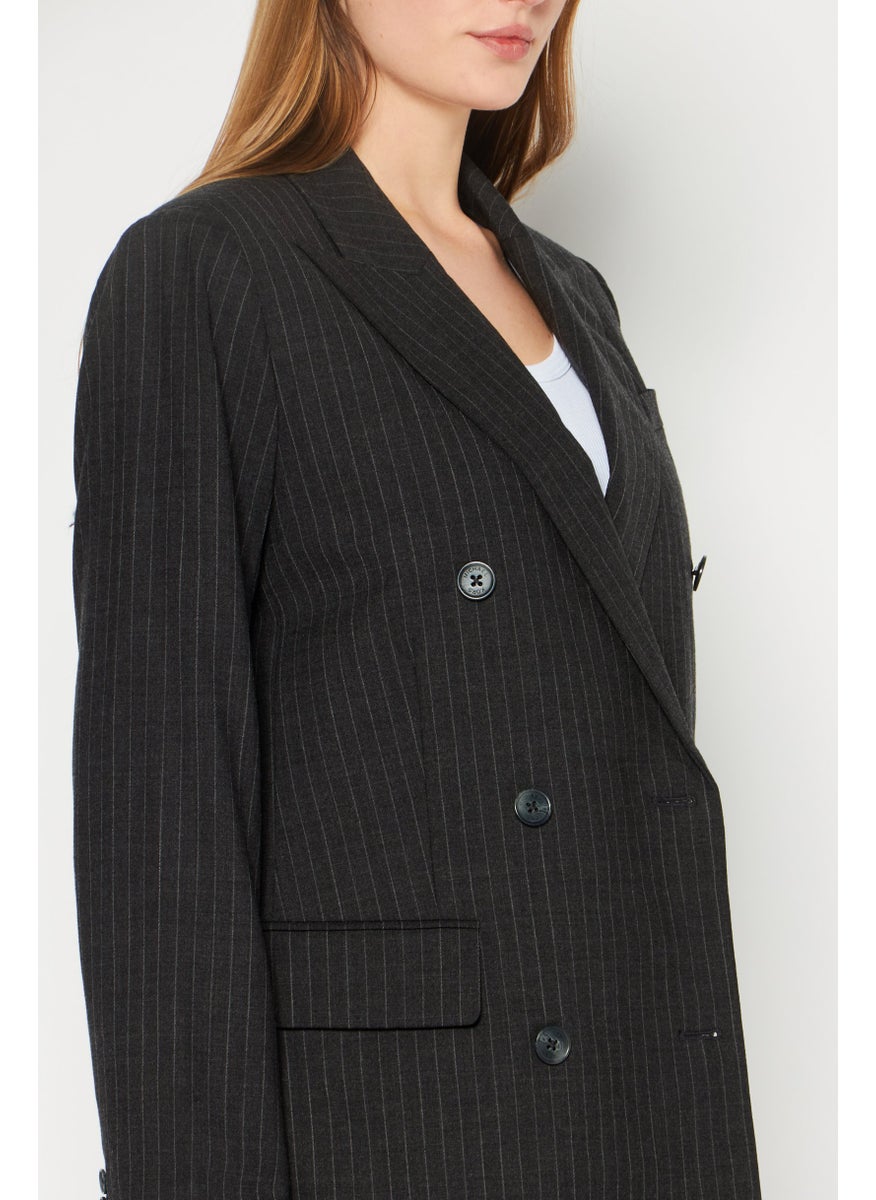 Michael Kors Women Modern Fit Stripe Semi-Formal Blazer, Dark Grey  - Image 3