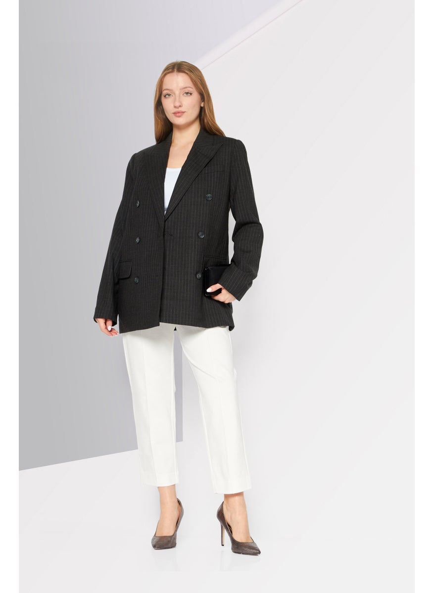 Michael Kors Women Modern Fit Stripe Semi-Formal Blazer, Dark Grey  - Image 2