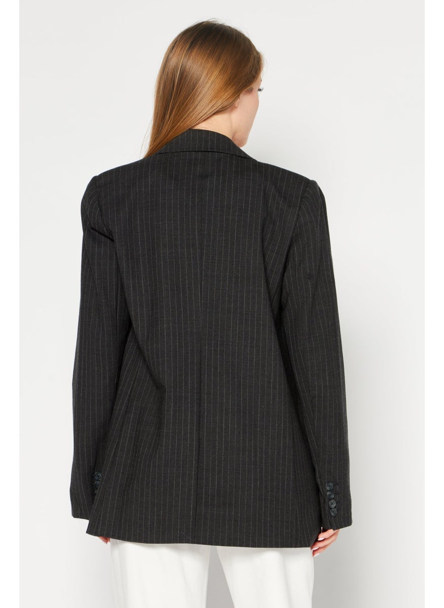 Michael Kors Women Modern Fit Stripe Semi-Formal Blazer, Dark Grey  - Image 4