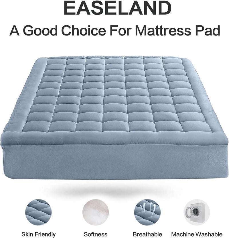 EASELAND Twin Size Mattress Pad Pillow Top Mattress Cover Quilted Fitted Mattress Protector Single 8-21" Deep Pocket Cooling Mattress Topper (39x75 Inches, Dusty Blue) - Image 2