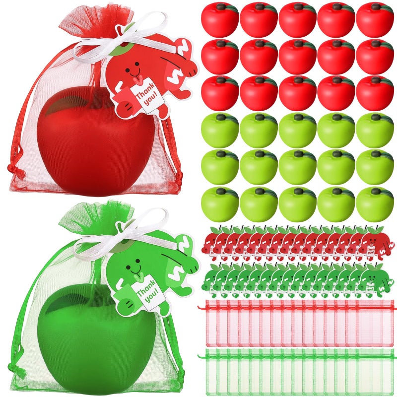 Civaner 30 Fruit Stress Balls with Card and Organza Bag Red and Green Fruit Stress Relief Balls for Adults Finger Exercise Christmas Employee Students Teacher Gifts - Image 3