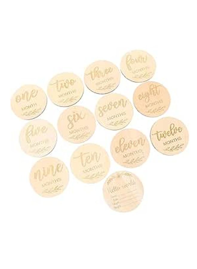 13 Pcs Wooden Milestone Cards For Newborn Photography Month To Month Photo Props Pregnancy Announcement - Image 1