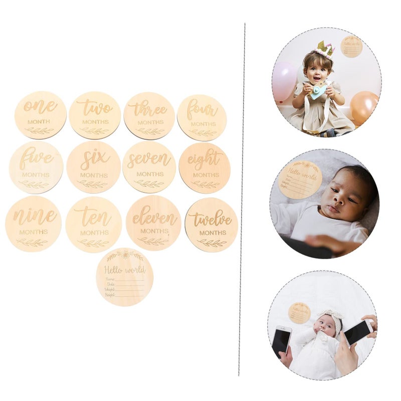 13 Pcs Wooden Milestone Cards For Newborn Photography Month To Month Photo Props Pregnancy Announcement - Image 5