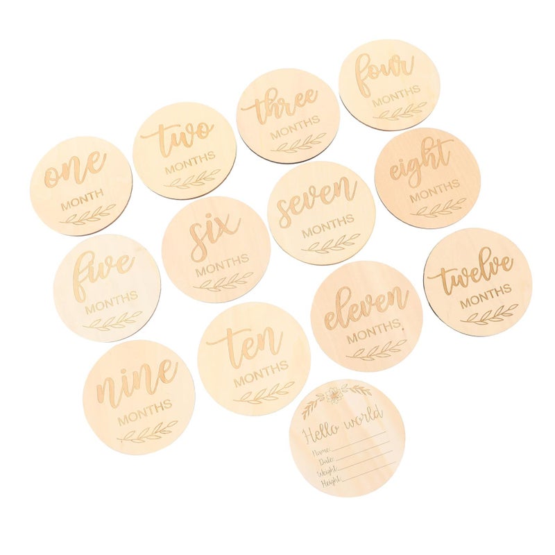 13 Pcs Wooden Milestone Cards For Newborn Photography Month To Month Photo Props Pregnancy Announcement - Image 2