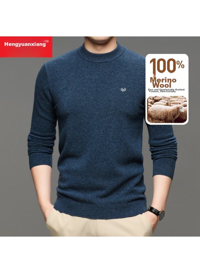 Hengyuanxiang Hengyuanxiang Men's Thick 100% Pure Wool Sweater, Autumn And Winter Solid Color Round Neck Casual Knit Pullover For Young And Middle-aged Men  - Image 3