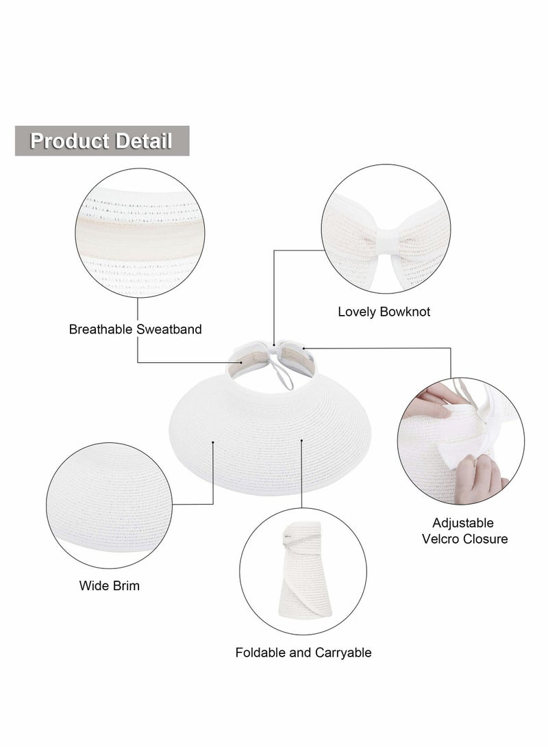 SOLARAE Sun Visors for Women Wide Brim Straw Hat Women Beach Visor Hats for Women Uv Protection Foldable Sun Hat Women Beach Hat - Image 2