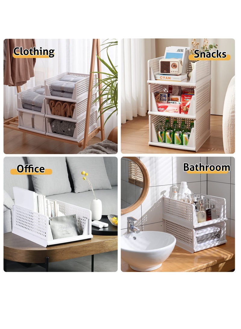 Zikra Stackable Plastic Storage Basket, Foldable Closet Organizers and Storage Bins, Drawer Shelf Storage Container for Wardrobe Cupboard Bedroom Bathroom Office, White Large, 2 Pack - Image 5