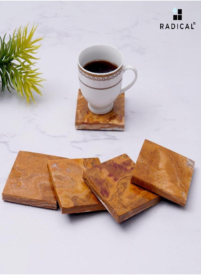 RADICALn Coaster Set of 6 Red Handmade Marble 3.5 Inch Coasters Set Spoon Rest Warming Coffee Mug Mat Coasters - Non Ceramic, Rubber and Metal - Kitchen Caddy, Office Pot Drink Non Ceramic  - Image 3