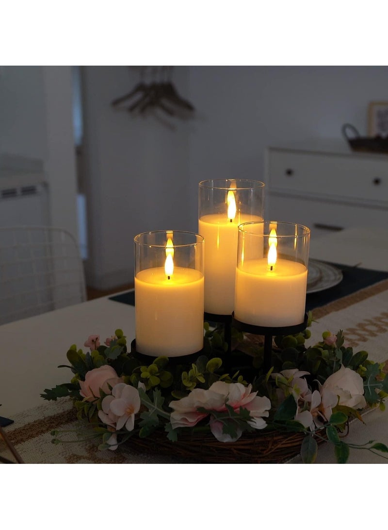 TIGER Set of 3 Glass Flameless Candles with Timer & Remote Control – Flickering LED Pillar Candles, Battery Powered for Holiday, Restaurant & Home Decoration - Image 4