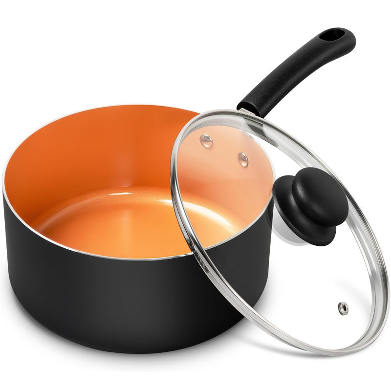 MICHELANGELO Nonstick Sauce Pan With Lid, 3QT Ceramic Saucepan, Copper Saucepans, PFAS-FREE Pot, Small Pots For Cooking, Multipurpose Cooking Pots For Home Kitchen, Dishwasher Safe - Image 1