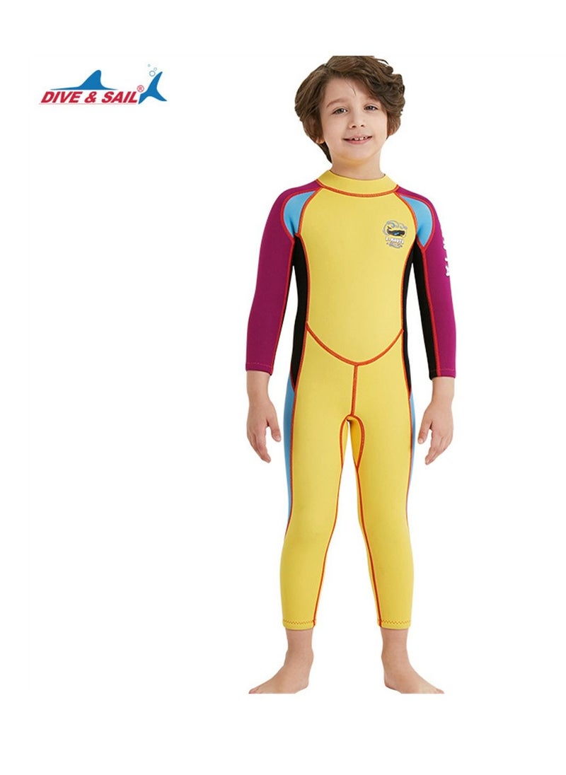 DIVE & SAIL Children's Wetsuit 2.5mm One-piece Thickened Warm Swimsuit Long-sleeved Cold Swimsuit  Yellow  - Image 1