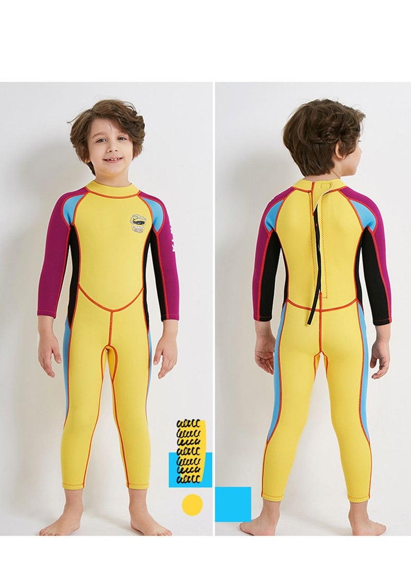 DIVE & SAIL Children's Wetsuit 2.5mm One-piece Thickened Warm Swimsuit Long-sleeved Cold Swimsuit  Yellow  - Image 2