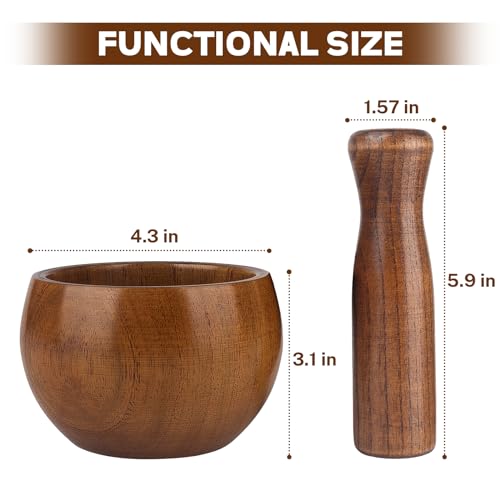 Hisize Wood Mortar and Pestle Set, Wood Grinder Bowl for Guacamole, Salsa, Herb Crusher and Pill - Image 3