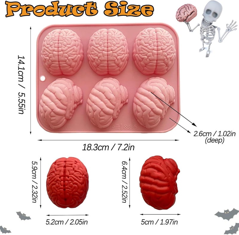 ROMINVIC Halloween Molds Silicone for Chocolate 2 Pack, 3D Halloween Chocolate Candy Brain Mold for Cake Cupcake Decorating 12 Cavity - Image 2