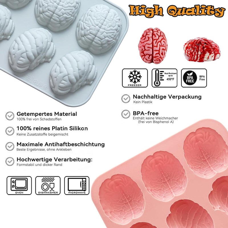 ROMINVIC Halloween Molds Silicone for Chocolate 2 Pack, 3D Halloween Chocolate Candy Brain Mold for Cake Cupcake Decorating 12 Cavity - Image 3