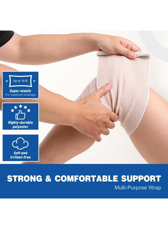 AZEN Premium 5 Pack Elastic Bandage Wrap 6 Inch with Velcro, Compression Wrap Bandage for Legs, Ankle, Knee, Tummy, Body, Latex-Free, Lymphedema Wraps for Legs - Image 3