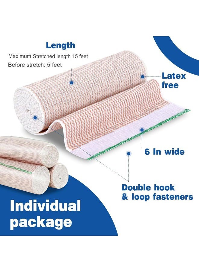 AZEN Premium 5 Pack Elastic Bandage Wrap 6 Inch with Velcro, Compression Wrap Bandage for Legs, Ankle, Knee, Tummy, Body, Latex-Free, Lymphedema Wraps for Legs - Image 2