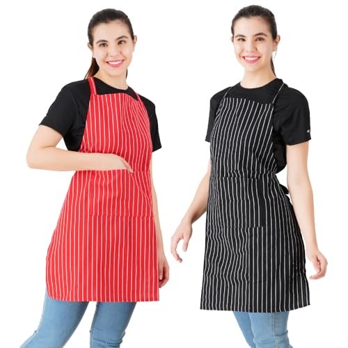 COMFORT WEAVE 100% COTTON KITCHEN APRON FREE SIZE WITH FRON CENTRE POCKET - MULTICOLOR- PACK OF 2 PIECES - Image 3