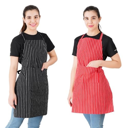 COMFORT WEAVE 100% COTTON KITCHEN APRON FREE SIZE WITH FRON CENTRE POCKET - MULTICOLOR- PACK OF 2 PIECES - Image 1