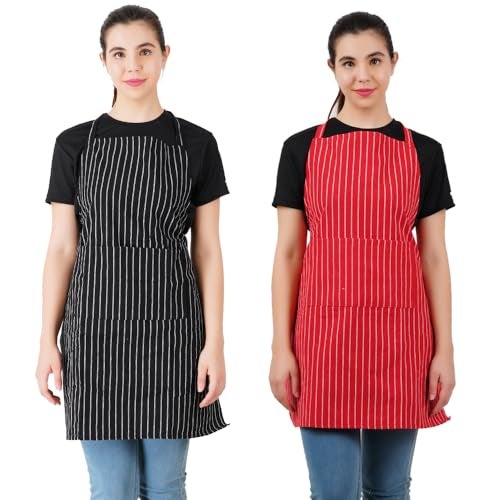 COMFORT WEAVE 100% COTTON KITCHEN APRON FREE SIZE WITH FRON CENTRE POCKET - MULTICOLOR- PACK OF 2 PIECES - Image 2