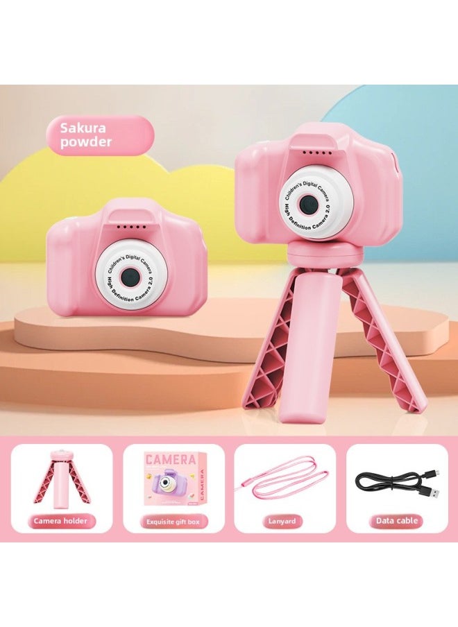 Children's Camera Can Take Pictures And Video HD SLR Digital Camera Cartoon Mini Camera Toy Birthday Gift-Color:Sakura Powder-Specifications:Dual Camera With Stand  - Image 1