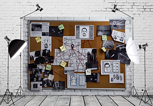 BELECO 5x3ft Fabric Spy Theme Detective Photography Backdrop Detective Board with Crime Scene Photos Fingerprint Clues Evidence Top Secret Mission Mystery Party Background Spy Decoration Photo Props - Image 3