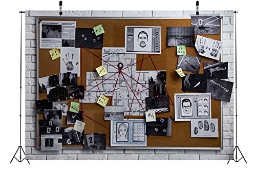 BELECO 5x3ft Fabric Spy Theme Detective Photography Backdrop Detective Board with Crime Scene Photos Fingerprint Clues Evidence Top Secret Mission Mystery Party Background Spy Decoration Photo Props - Image 4