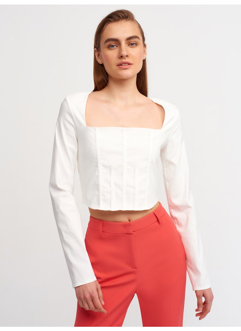 Dilvin 50138 Low-Rise Square Neck Top-Ecru  - Image 2