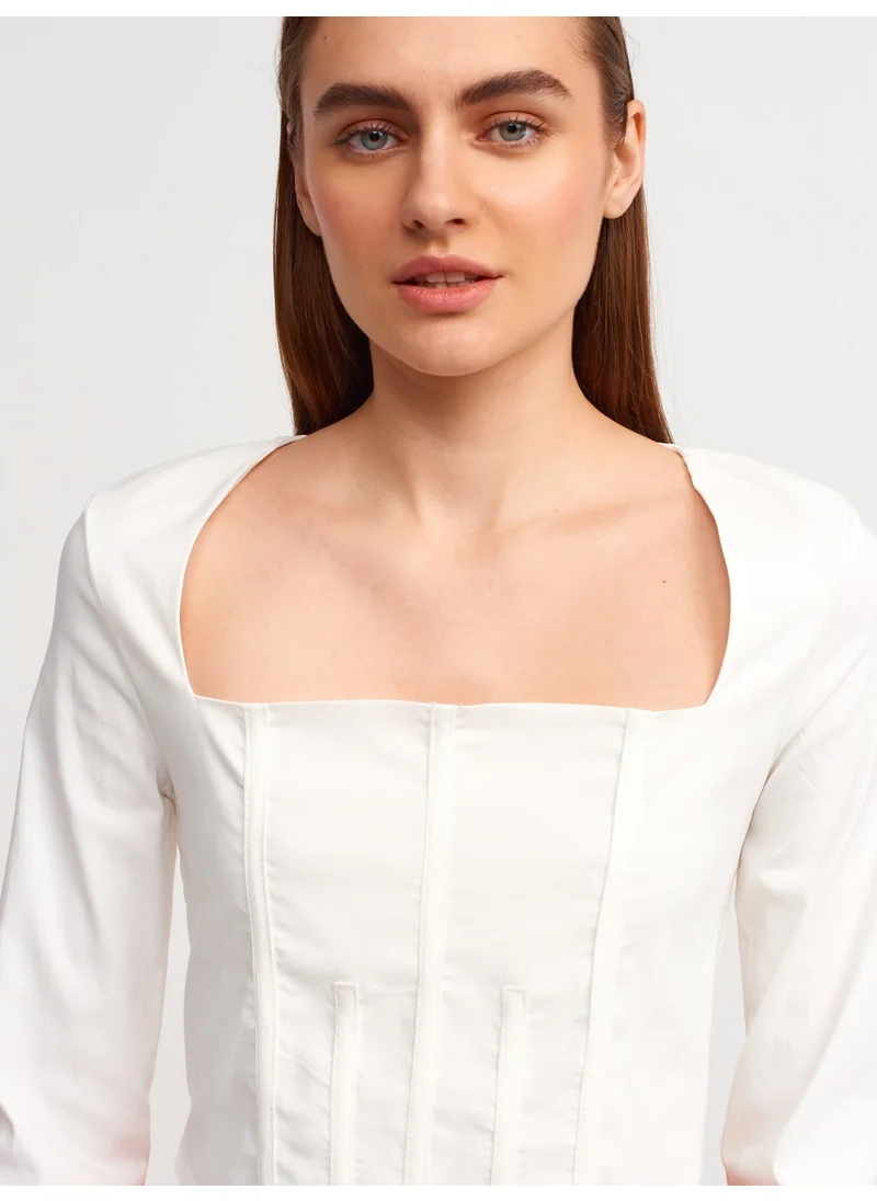 Dilvin 50138 Low-Rise Square Neck Top-Ecru