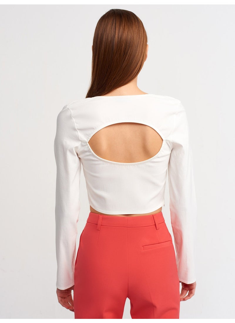 Dilvin 50138 Low-Rise Square Neck Top-Ecru  - Image 3