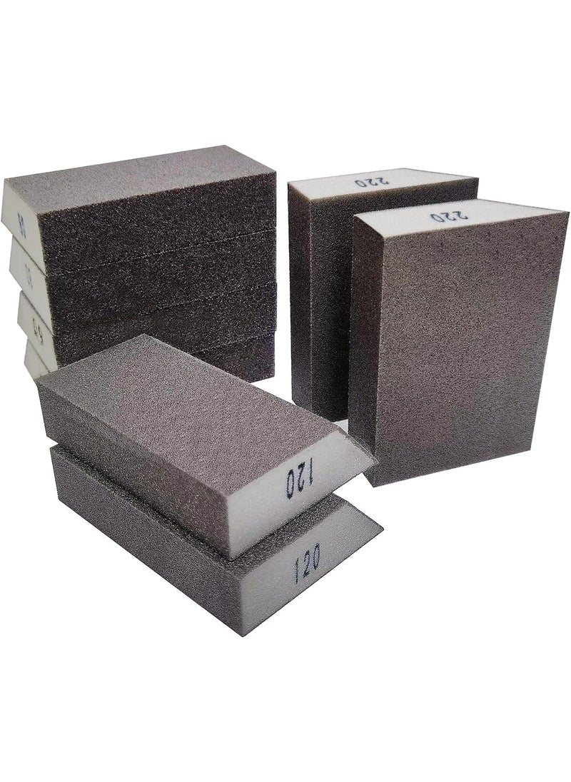M-jump Mjump 8 Pack Single Sanding Sponge Kit 6080120220 Coarse Medium Fine GritWashable and Reusable Sanding Blocks for WoodWorking Sanding Metal Polishing 