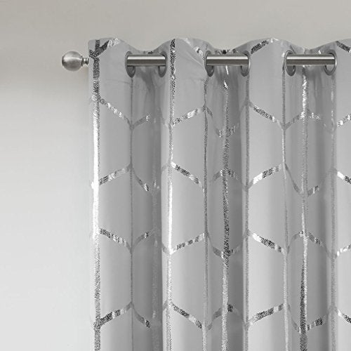Intelligent Design Blackout Window Curtain, Light Blocking Curtains for Living Room, Thermal Insulated Window Panel with Metallic Print and Grommet Top, 50"x84", Grey/Silver, 1 Piece - Image 3