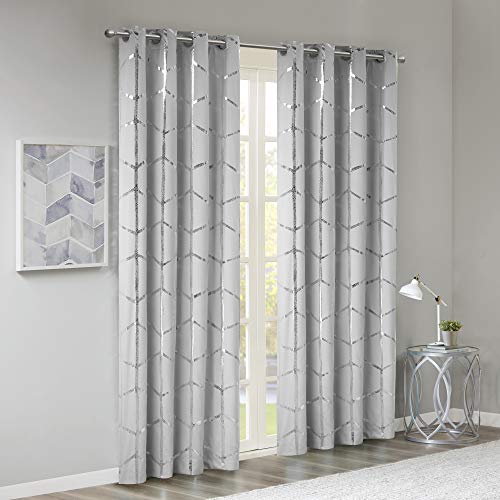 Intelligent Design Blackout Window Curtain, Light Blocking Curtains for Living Room, Thermal Insulated Window Panel with Metallic Print and Grommet Top, 50"x84", Grey/Silver, 1 Piece - Image 2