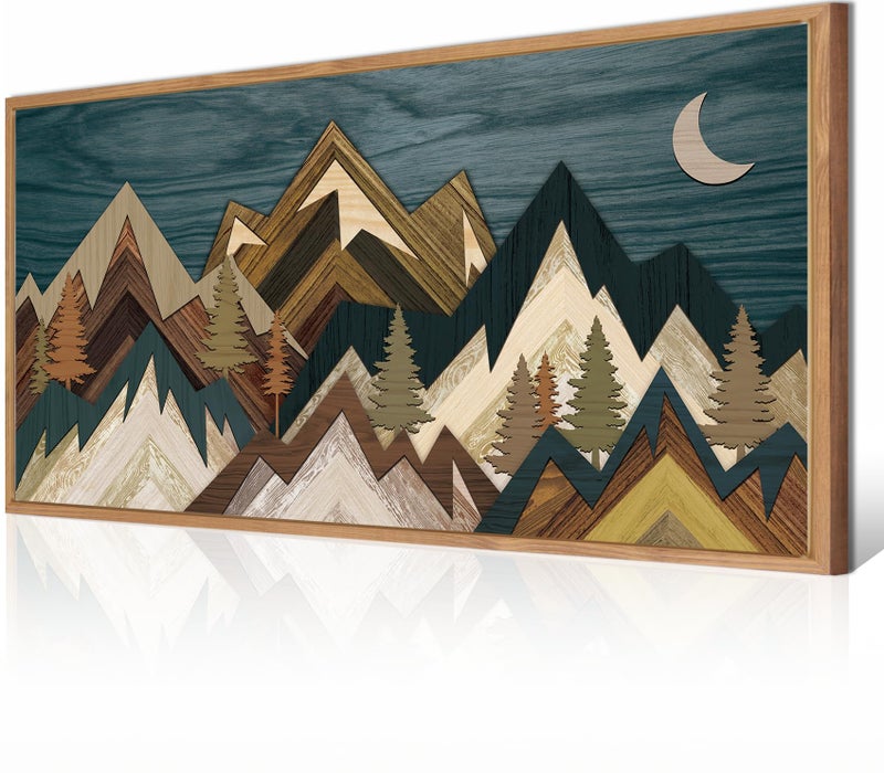 BINCUE Mountain Wall Art Framed Canvas Wall Art Nature Forest Wall Decor Rustic Farmhouse Wall Painting Moon Art for Living Room Bedroom Dining Room Large Size 20x40