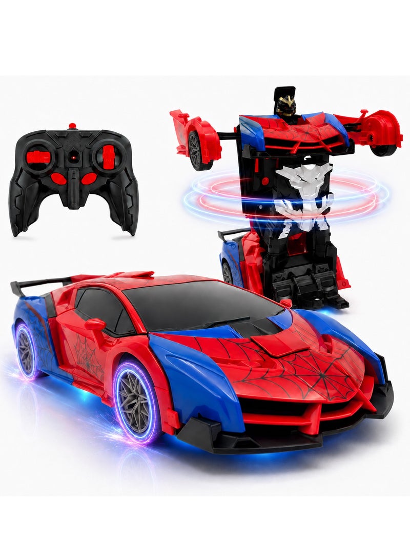 RAKAY Spider Remote Control Car Toy for Boys, 2.4Ghz RC Transform Robot, 1:18 Scale One-Button Deformation 360°Rotation Car with Underbody Lights, Gifts for Boys Ages 3 4 5 6 7 8 9 10 11 12 - Image 1