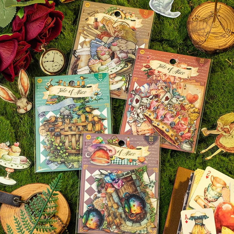 Alideco 120pcs Scrapbook Stickers Vintage Alice Story Scrapbooking Junk Journal Crafts Embelishment Decoration Stickers (ailisigushi) - Image 1