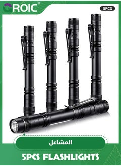 GROIC 5 Pcs Mini Pen Light Flashlights, Pocket Flashlights Penlight , Small LED Flashlights with Clip Aluminum Tactical Pocket Light Torch, Battery Powered Mini Pen Flashlight Waterproof 5.12 Inch  - Image 1