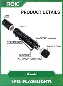 GROIC 5 Pcs Mini Pen Light Flashlights, Pocket Flashlights Penlight , Small LED Flashlights with Clip Aluminum Tactical Pocket Light Torch, Battery Powered Mini Pen Flashlight Waterproof 5.12 Inch  - Image 2