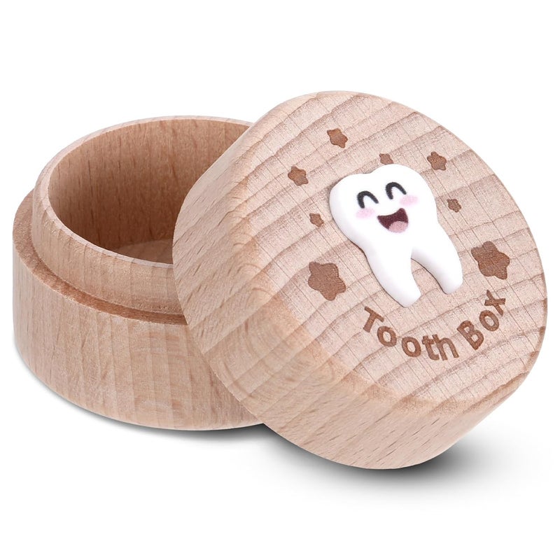 YQQYG Tooth Fairy Box 3D Carved Cute Tooth Keepsake Box Wooden Tooth Holder for Boys Girls Lost Teeth Storage - Image 1