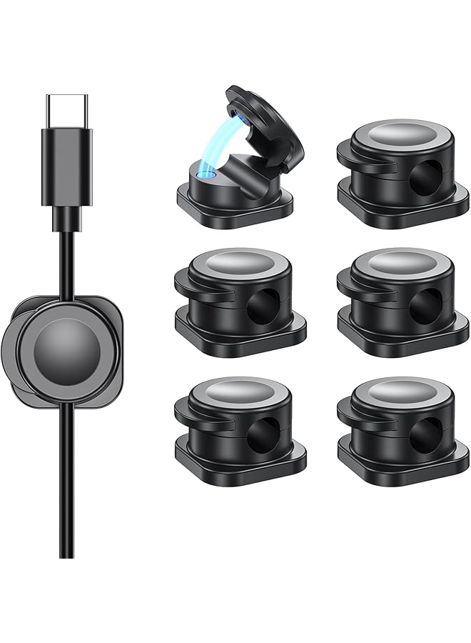 إيروريكس مجموعة من 6 مشابك كابلات مغناطيسية وحامل سلك وإدارة كابلات المكتب وحامل أسلاك لاصق ومنظم للمنزل والمكتب والهاتف والسيارة والحائط وسطح المكتب وطاولة النوم - Image 1