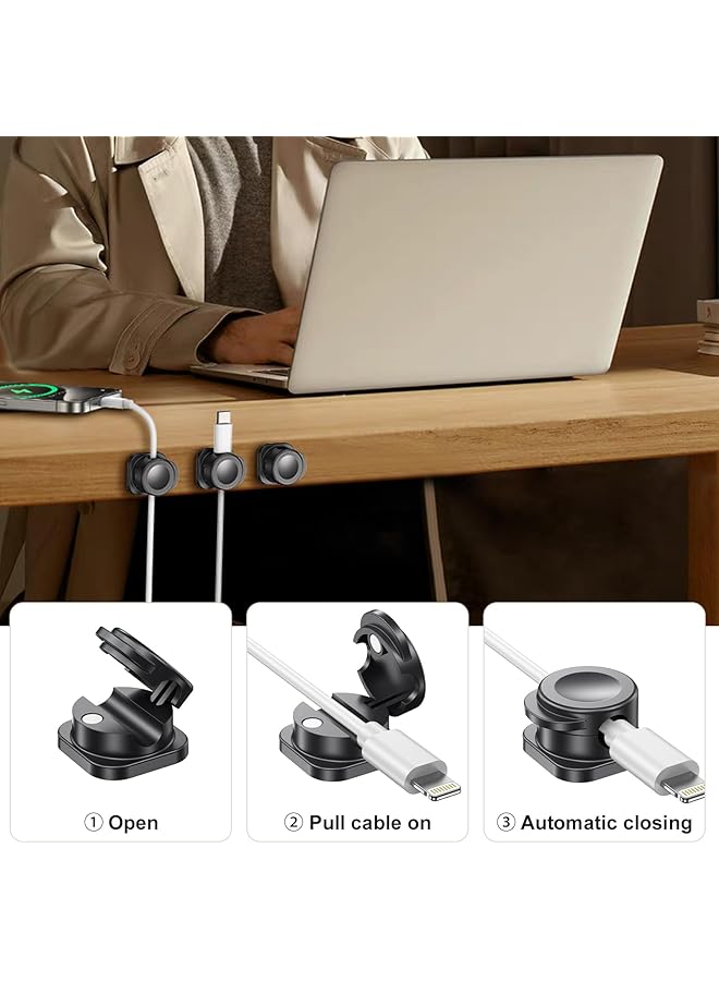 إيروريكس مجموعة من 6 مشابك كابلات مغناطيسية وحامل سلك وإدارة كابلات المكتب وحامل أسلاك لاصق ومنظم للمنزل والمكتب والهاتف والسيارة والحائط وسطح المكتب وطاولة النوم - Image 2